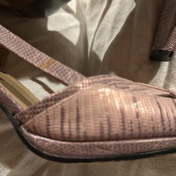 Stuart Weitzman Snakeskin Strappy High Heel Sandals, 3” heel, 8B pink opalescent - Picture 7 of 15